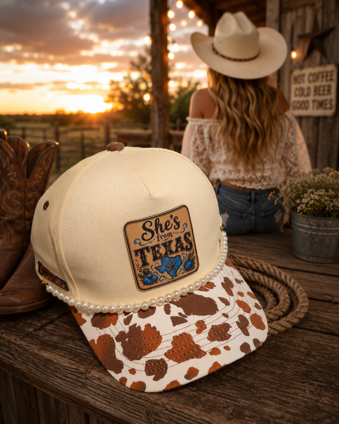 Brown Cowprint with Turquoise Patch