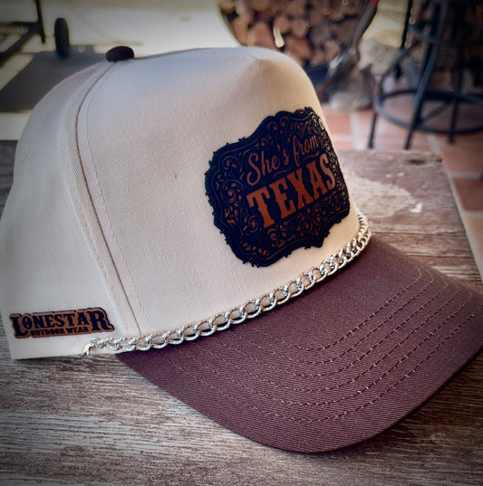 Brown/Cream-She's from Texas Dark Buckle with Cap Chain (mystery cap chain)