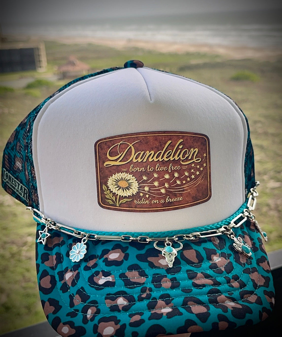 Spongy Trucker Turquoise Leopard Print Dandelion