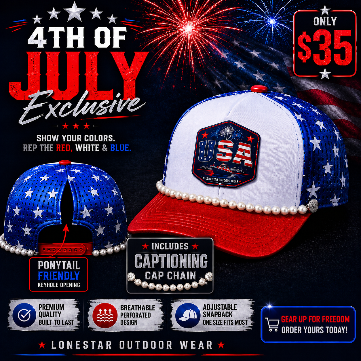 Patriotic Wonder Woman Ponytail Cap