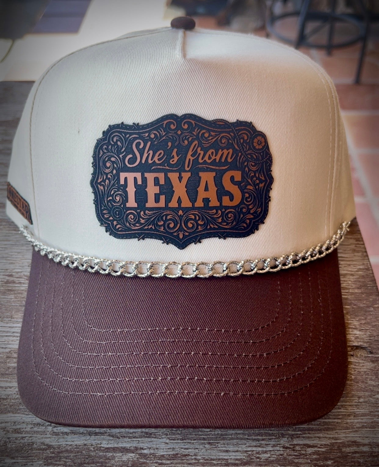 Brown/Cream-She's from Texas Dark Buckle with Cap Chain (mystery cap chain)