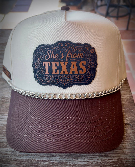 Brown/Cream-She's from Texas Dark Buckle with Cap Chain (mystery cap chain)