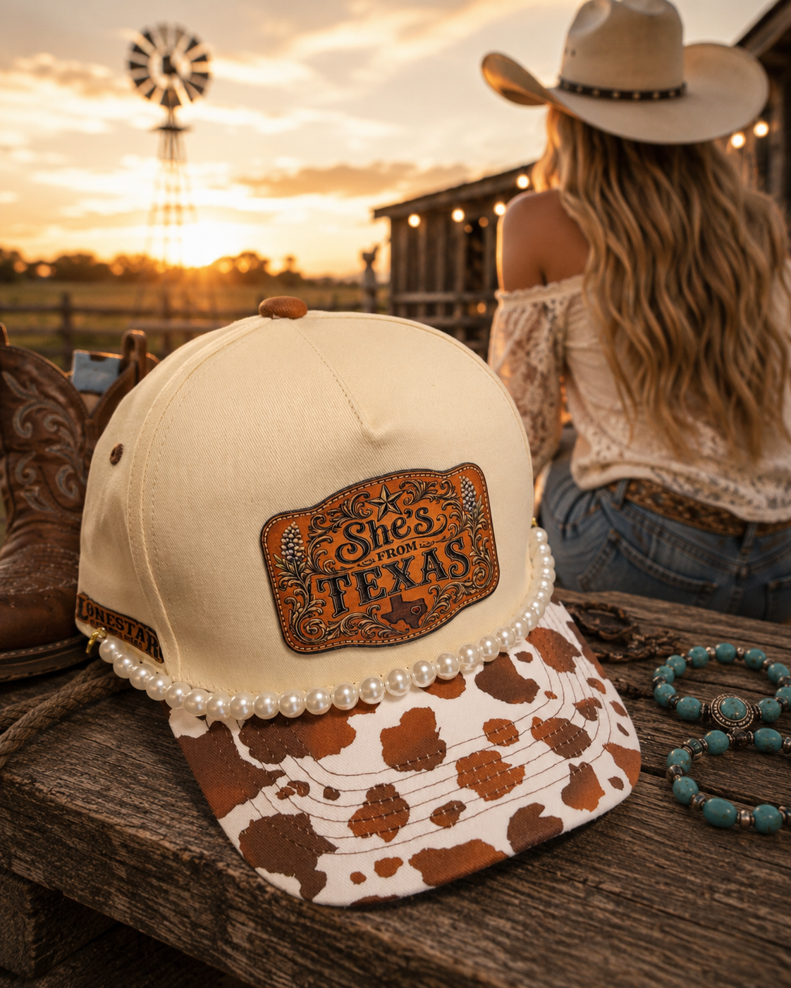 Brown Cowprint w/ buckle (bluebonnets)